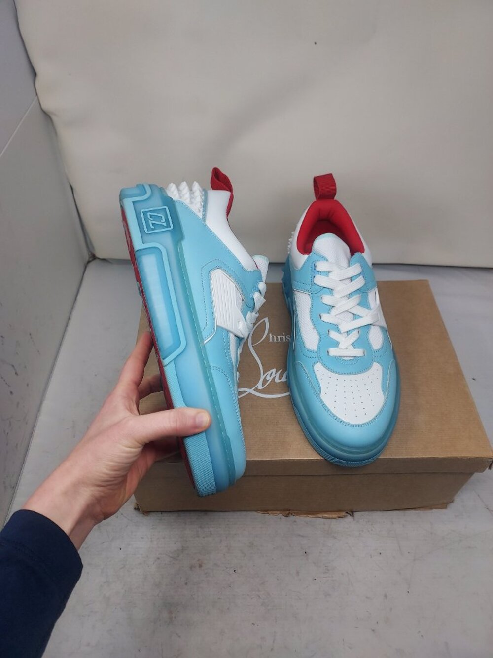 Christian Louboutin Astroloubi Low Top Blue Spike Sneaker